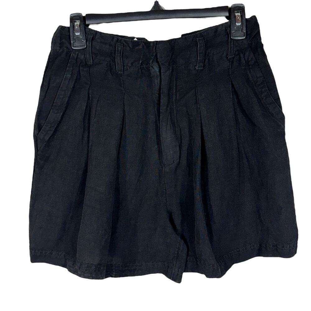 Free People SZ 4 Calla Trouser Shorts Linen Blend Pockets Zip-Fly Black Wash New